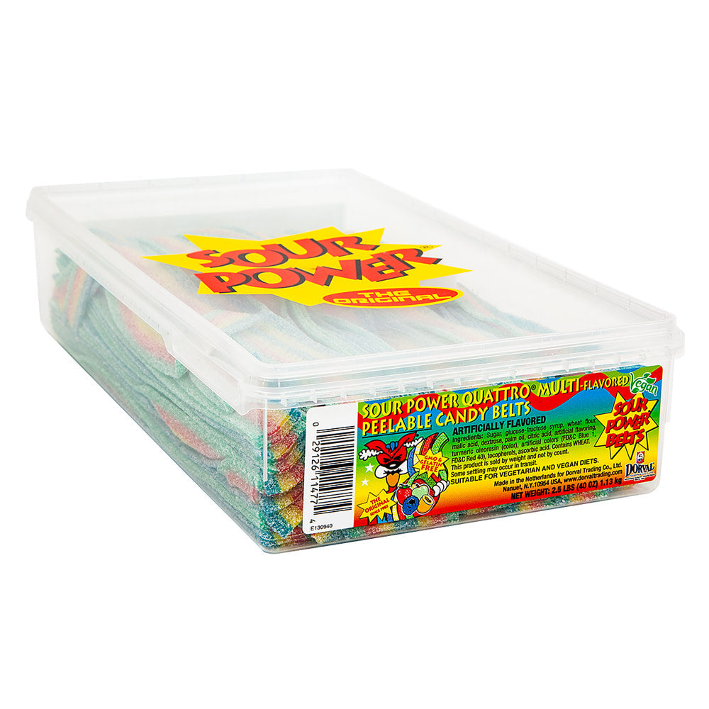 Wholesale Sour Power Quattro Multi-Flavored Peelable Candy Belts- Bulk