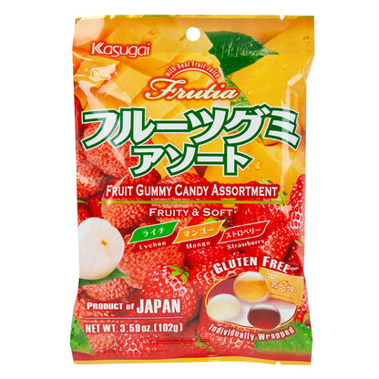 Wholesale Kasugai Frutia Assorted Lychee, Strawberry Mango Gummy Candy 3.59 Oz Peg Bag- Bulk