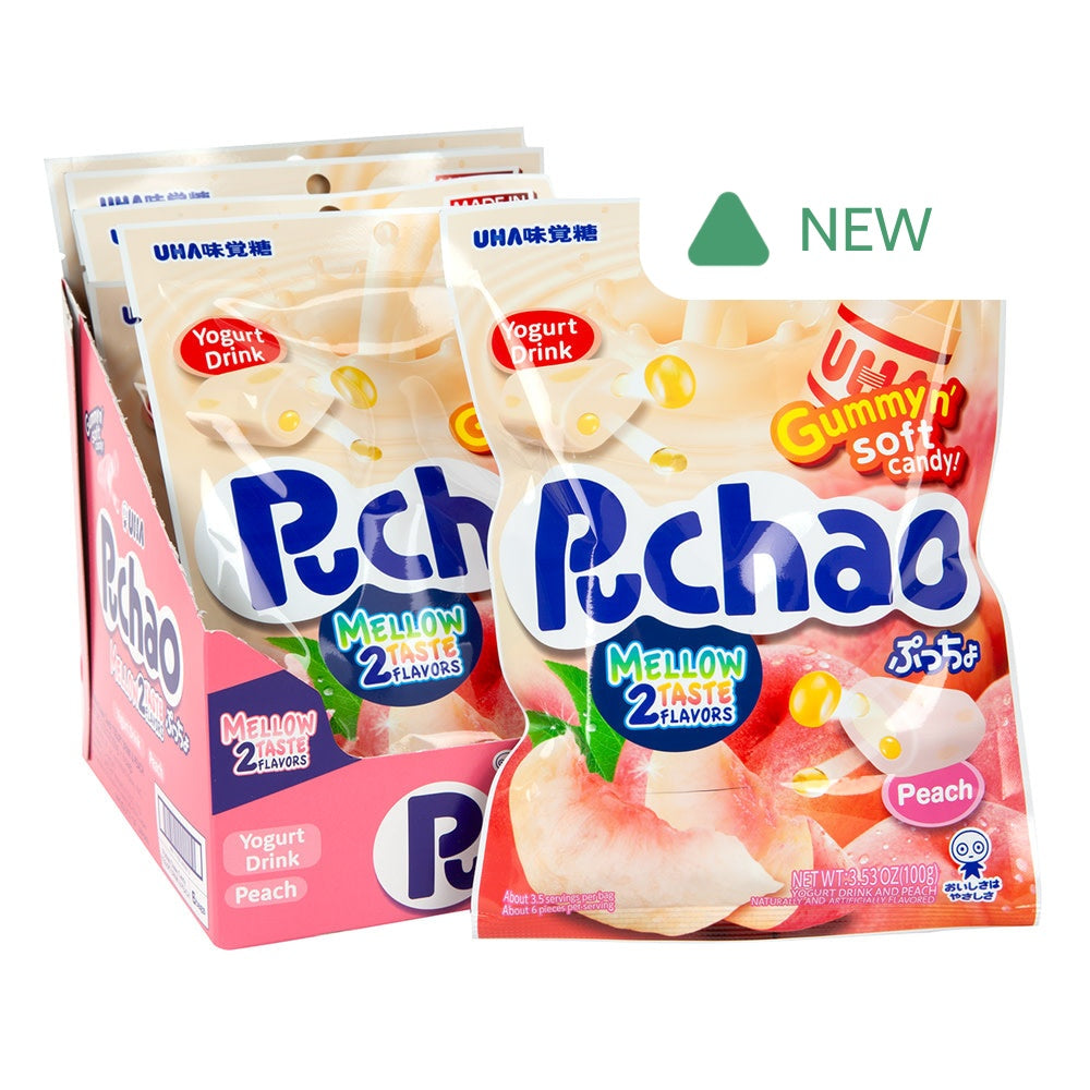 Wholesale Puchao Yogurt & Peach Chewy Candy 3.53 Oz Peg Bag- Bulk