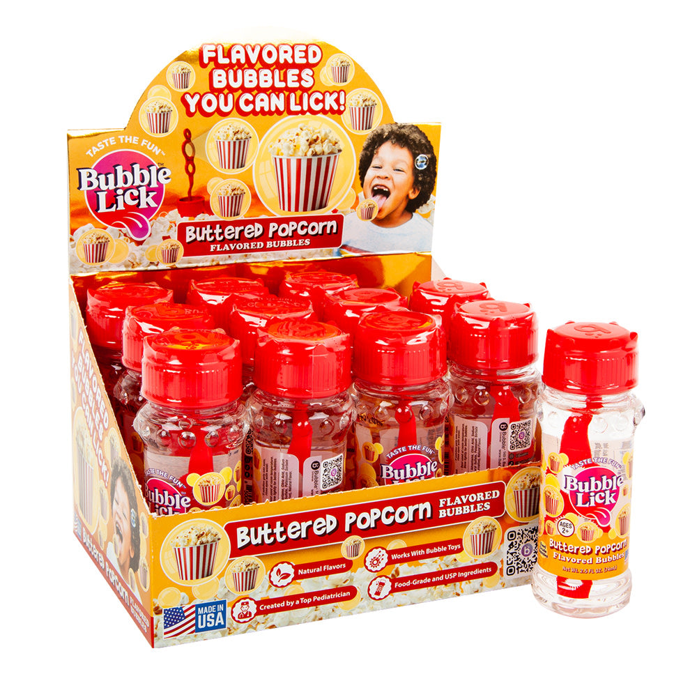 Wholesale Bubblelick Buttered Popcorn Flavored Bubbles 2.5 Oz Bottle- Bulk