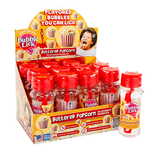 Wholesale Bubblelick Buttered Popcorn Flavored Bubbles 2.5 Oz Bottle- Bulk