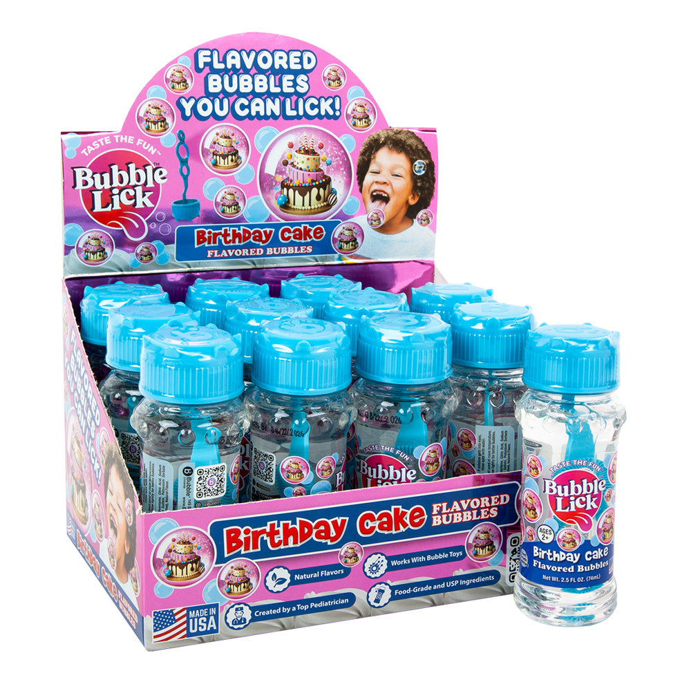 Wholesale Bubblelick Birthday Cake Flavored Bubbles 2.5 Oz Bottle- Bulk
