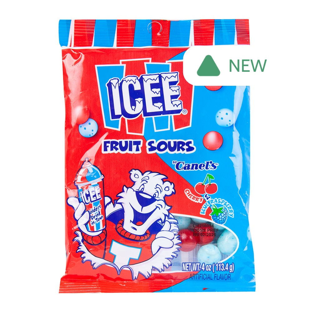 Wholesale Icee Cherry & Blue Raspberry Fruit Sours 4 Oz Peg Bag- Bulk