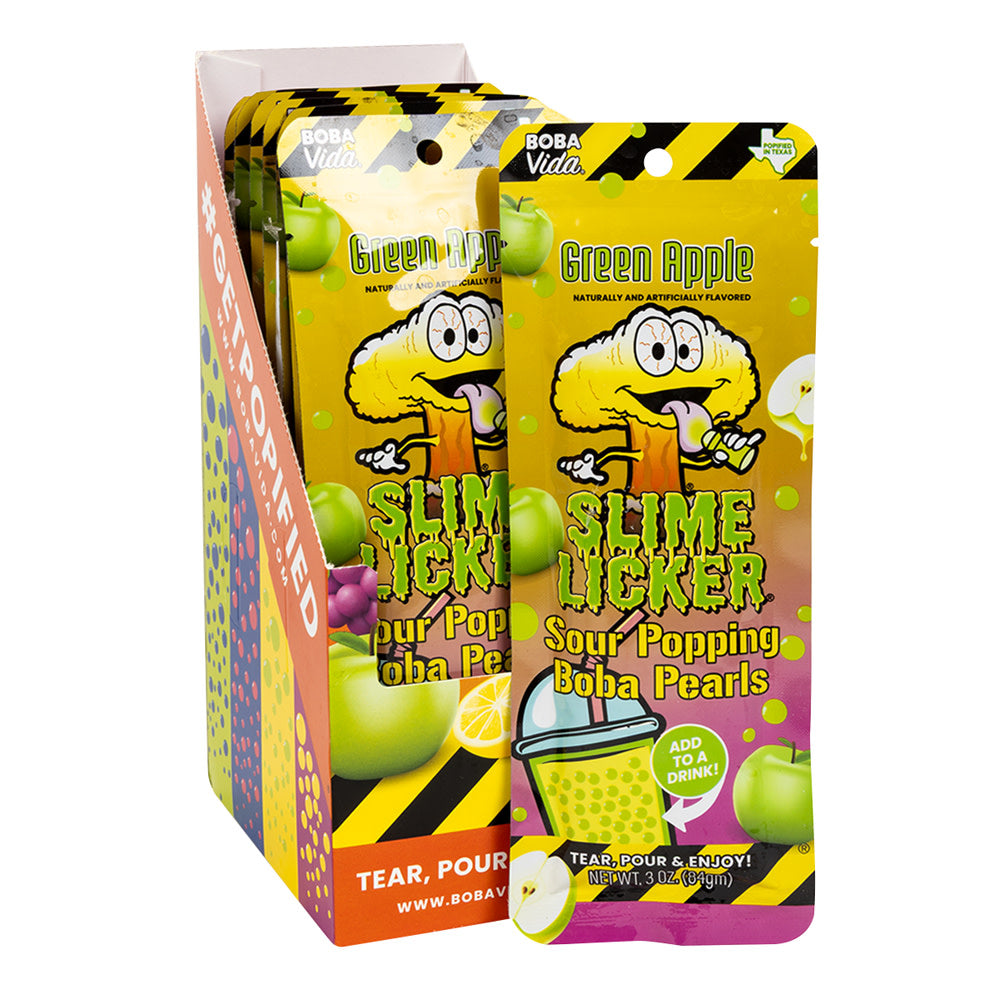 Wholesale Slime Licker Sour Green Apple Popping Boba Pearls 3 Oz- Bulk
