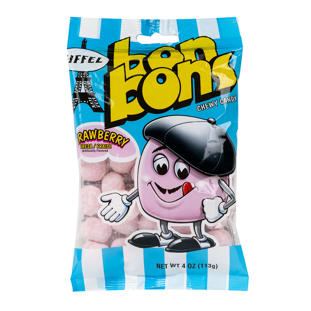 Wholesale Eiffel Bon Bons Strawberry Chewy Candy 4 Oz Peg Bag- Bulk