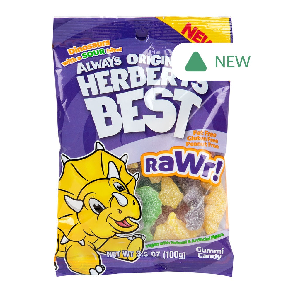Wholesale Herbert’S Best Rawr! Sour Dinosaurs 3.5 Oz Peg Bag- Bulk