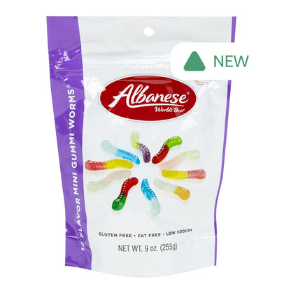 Wholesale Albanese 12 Flavor Mini Gummi Worms 9 Oz Pouch- Bulk