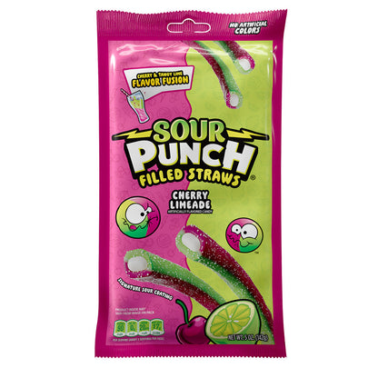 Wholesale Sour Punch Cherry Limeade Filled Straws 5 Oz Peg Bag- Bulk