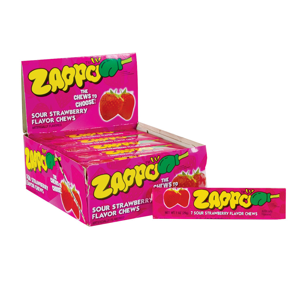 Wholesale Zappo Sour Strawberry Chews 1 Oz Stick- Bulk