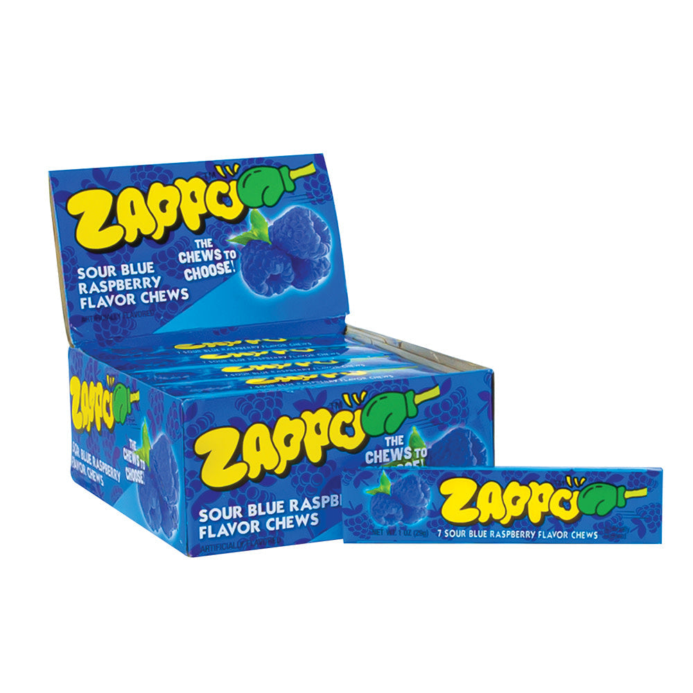 Wholesale Zappo Sour Blue Raspberry Chews 1 Oz Stick- Bulk