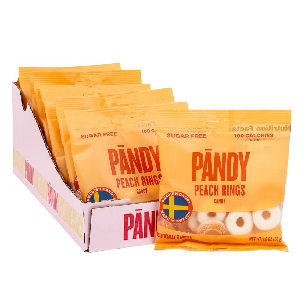 Wholesale Pandy Peach Rings Sugar Free Swedish Candy 1.8 Oz Peg Bag- Bulk