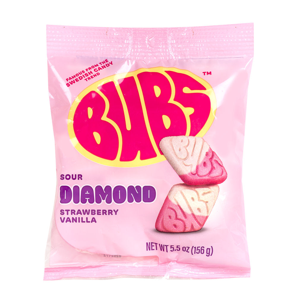 Wholesale Bubs Sour Diamond Strawberry Vanilla 5.5 Oz Peg Bag- Bulk
