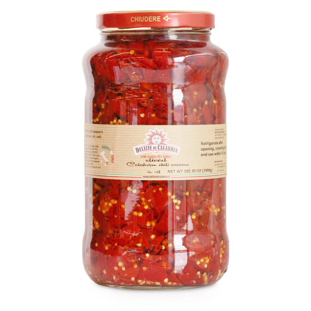 Wholesale Delizie Di Each Hot Sliced Calabrian Chili Peppers- Bulk