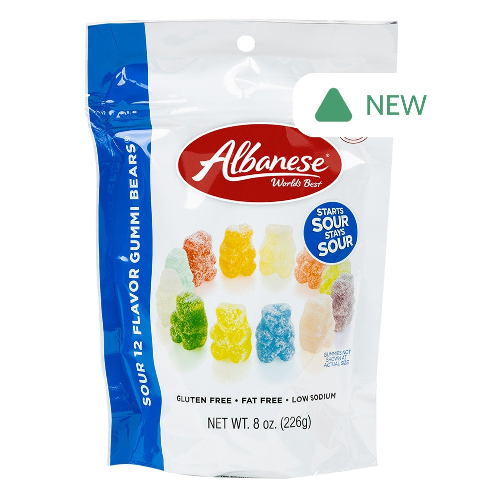 Wholesale Albanese 12 Flavor Sour Gummi Bears 8 Oz Pouch- Bulk