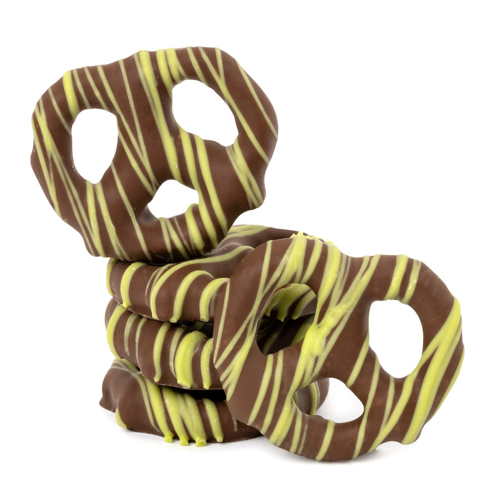 Wholesale BoxNCase Mini Pretzels Milk Chocolatey Pistachio Drizzled- Bulk