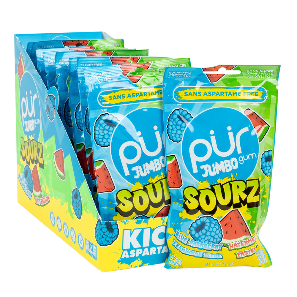 Wholesale Pur Sourz Blue Raspberry Watermelon Jumbo Gum 2.9 Oz Bag- Bulk