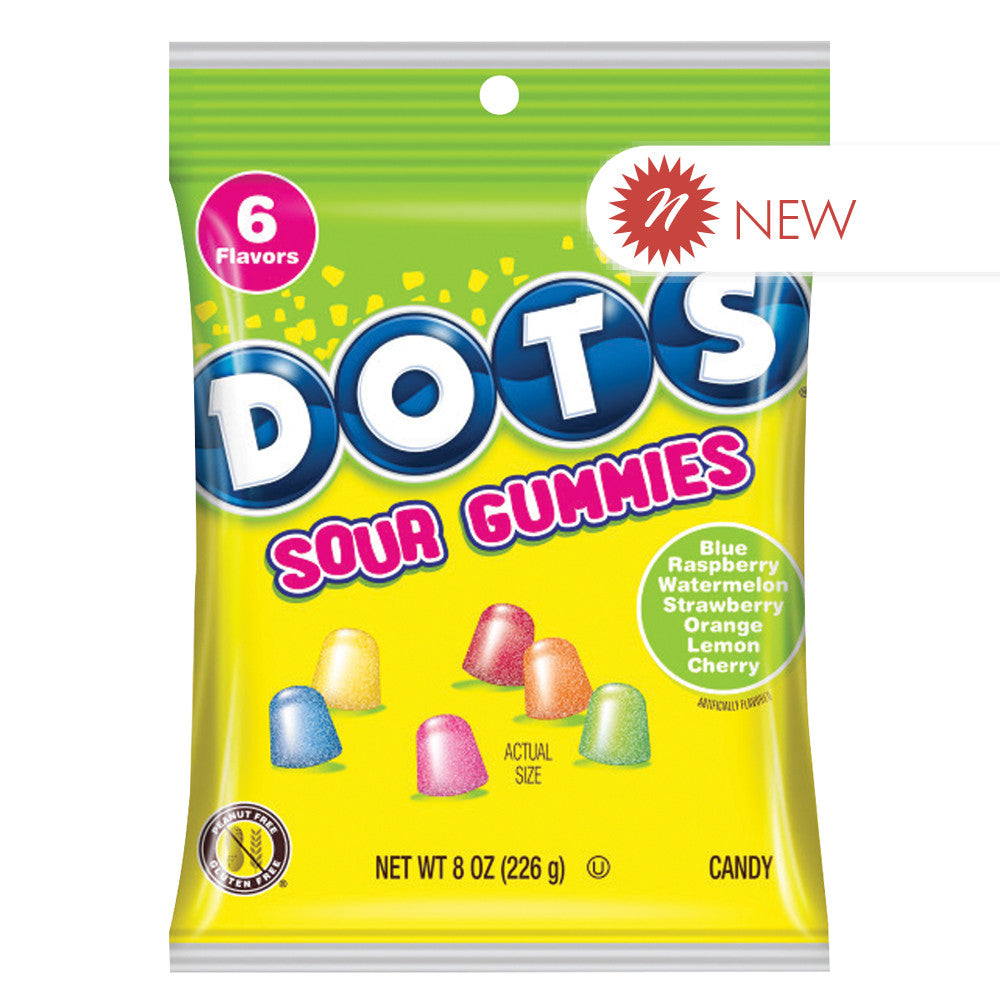 Dots Sour Gummies 8 Oz Peg Bag