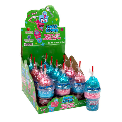 Wholesale Super Dipper 3-In-1 Lollipop With Sour Candy And Gel 2.4 Oz Cup- Bulk