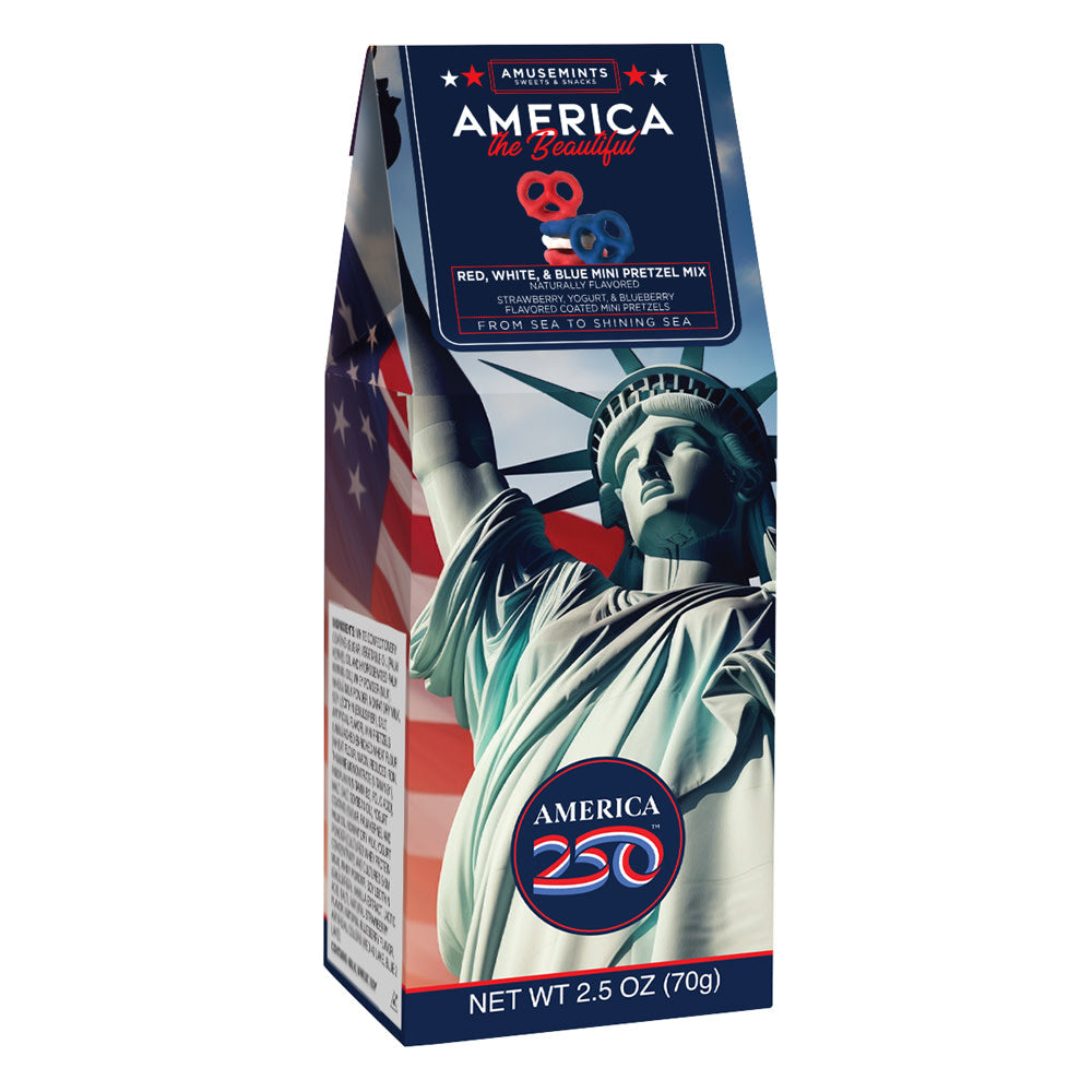 Wholesale MoMints America 250 Red, White & Blue Mini Pretzels 2.5 Oz Gable Box- Bulk