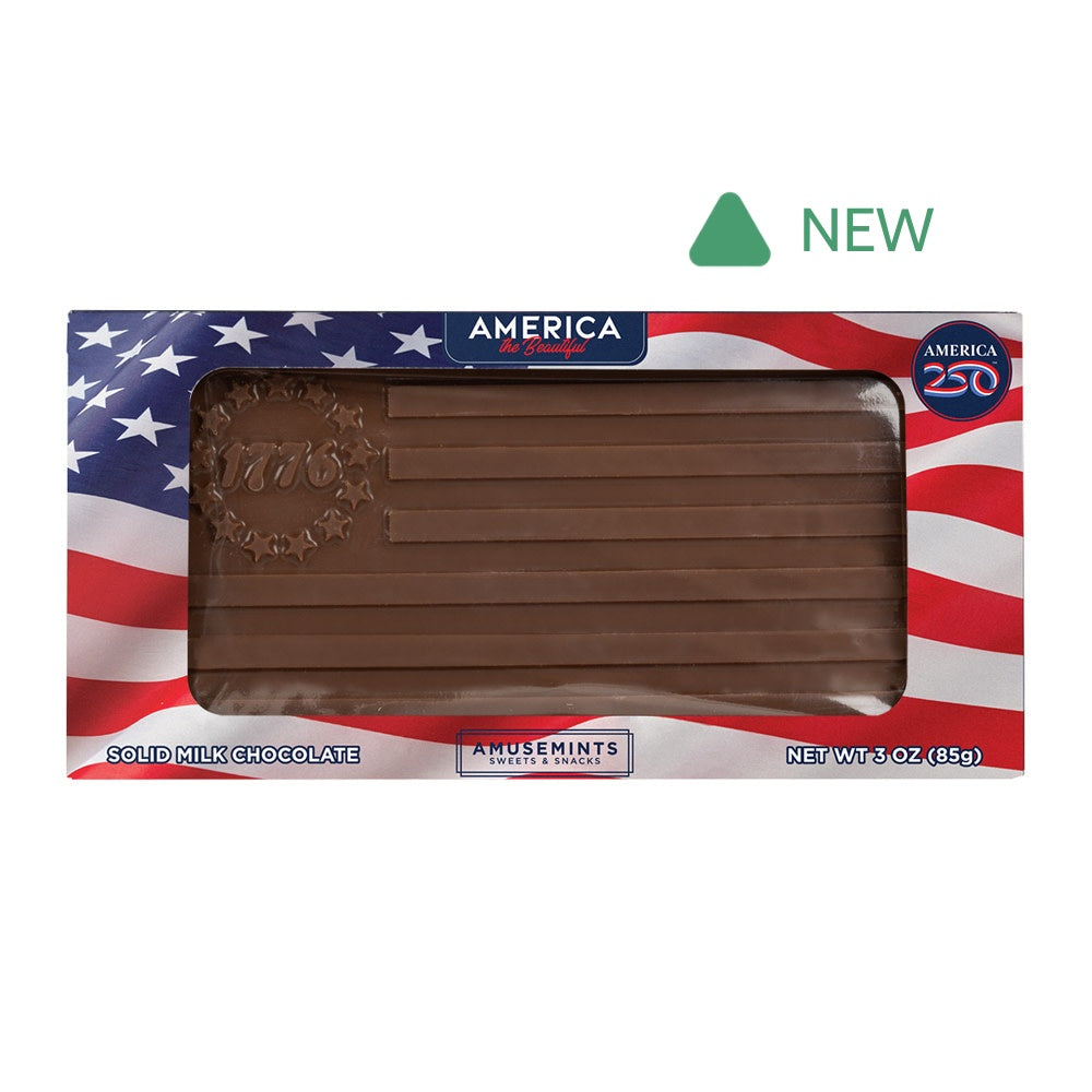 Wholesale MoMints America 250 1776 Betsy Ross Flag Milk Chocolate 3 Oz Window Box- Bulk