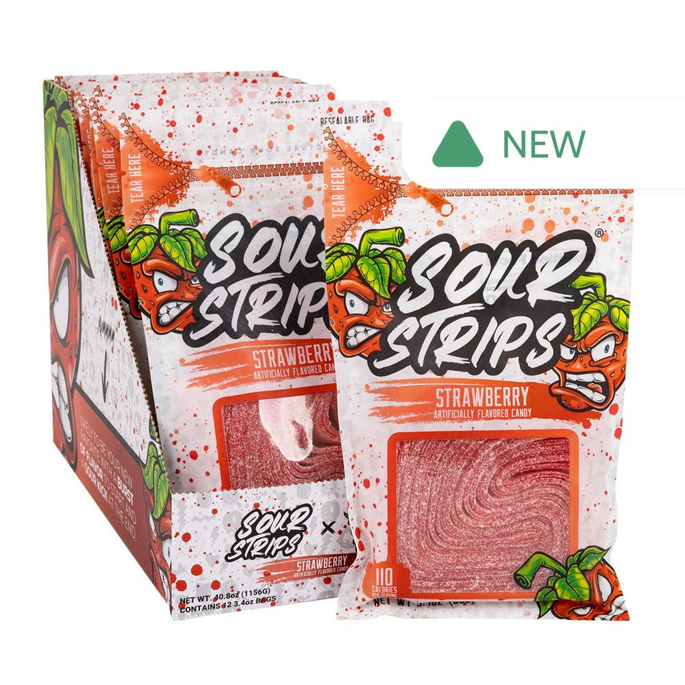 Wholesale Sour Strips - Strawberry - Peg - 3.4Oz- Bulk