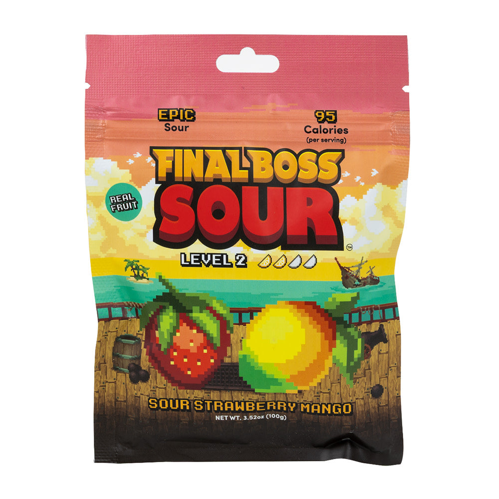 Wholesale Final Boss Sour Level 2 Sour Strawberry Mango 3.5 Oz Peg Bag- Bulk