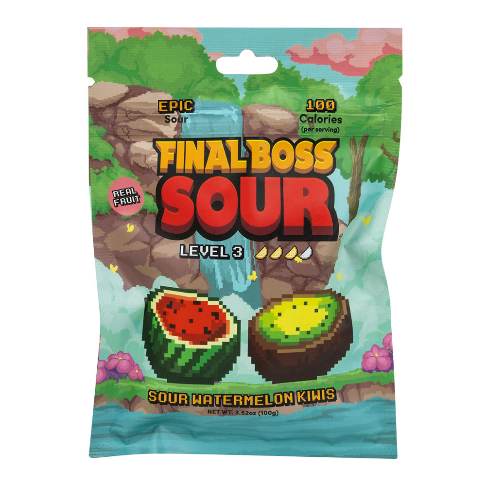 Wholesale Final Boss Sour Level 3 Sour Watermelon Kiwis 3.5 Oz Peg Bag- Bulk