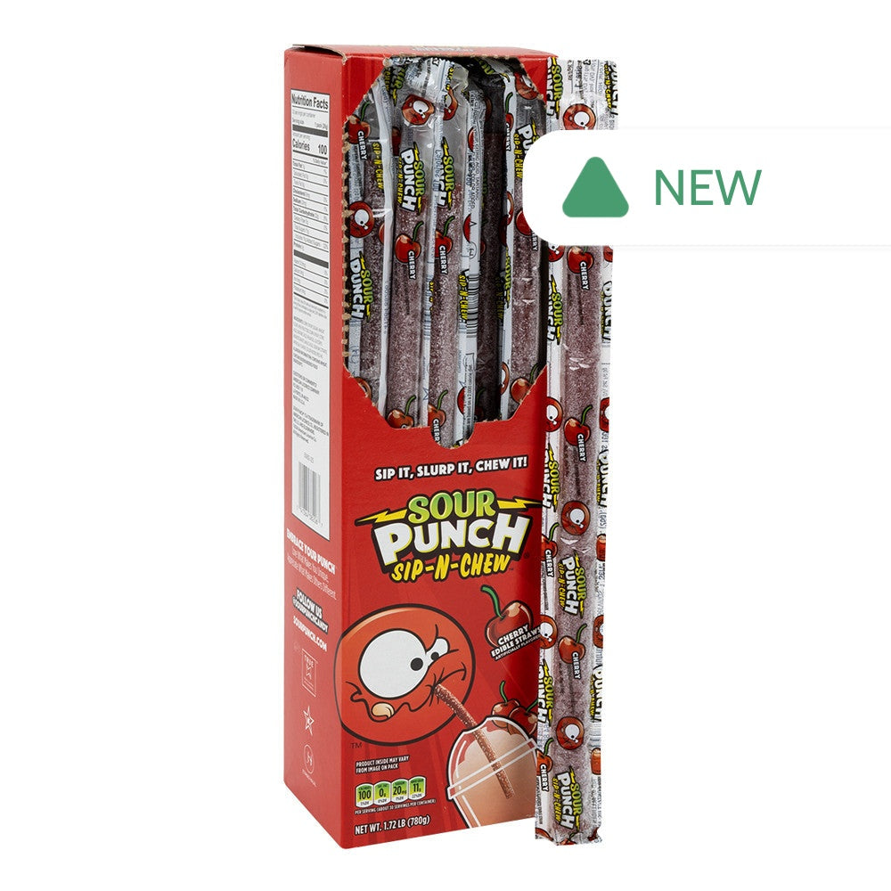 Wholesale Sour Punch Sip-N-Chew Cherry Edible Straws 0.9 Oz- Bulk