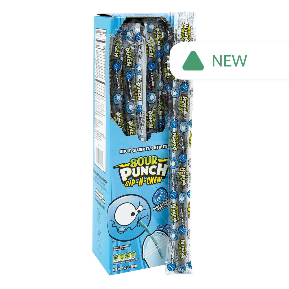 Wholesale Sour Punch Sip-N-Chew Blue Raspberry Edible Straws 0.9 Oz- Bulk