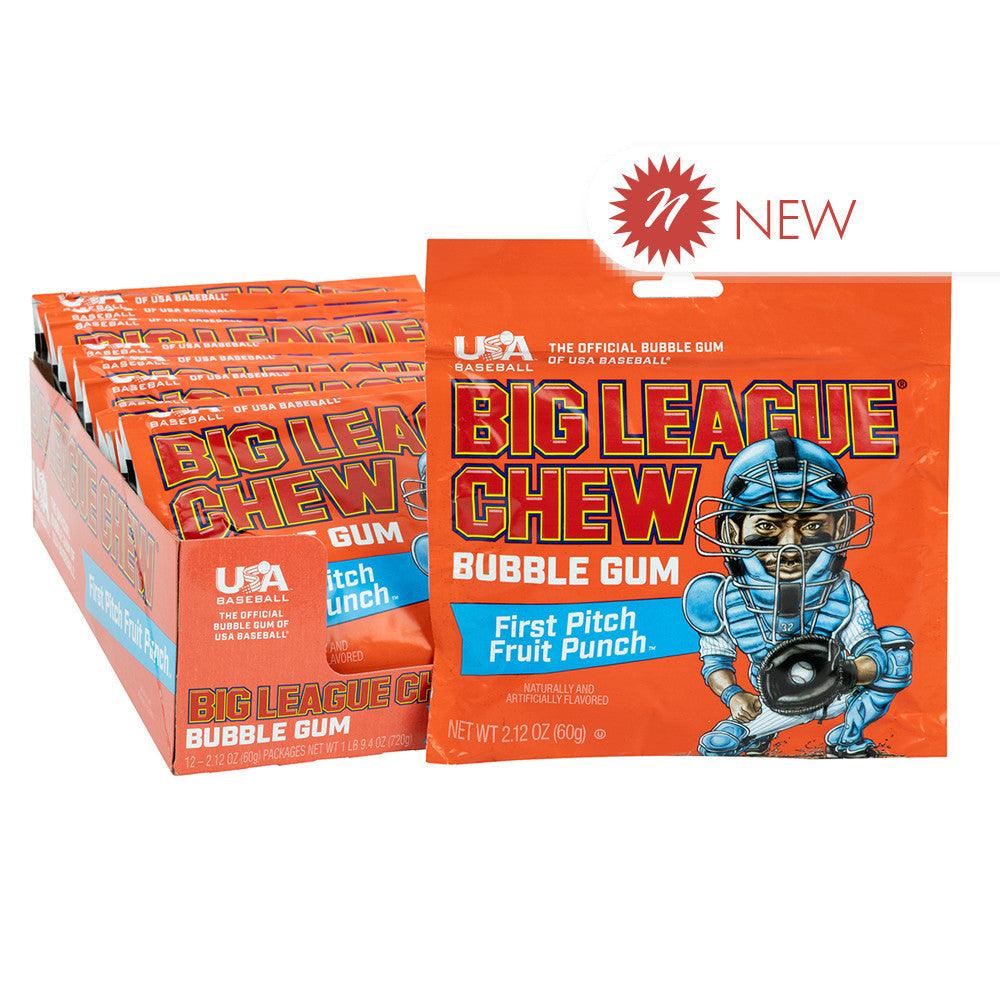 Wholesale Big League Chew First Pitch Fruit Punch Bubblegum 2.12 Oz Pouch- Bulk