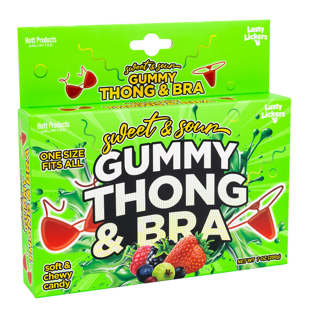 Wholesale Gummy Thong & Bra Sweet & Sour 7 Oz Peg Box- Bulk