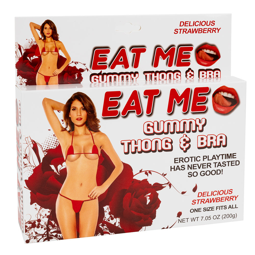 Wholesale Eat Me Gummy Thong & Bra Strawberry 1.75 Oz Peg Box- Bulk