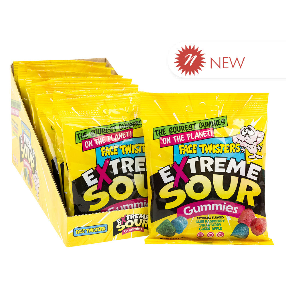 Wholesale Face Twisters Extreme Sour Gummies 3.5 Oz Peg Bag- Bulk