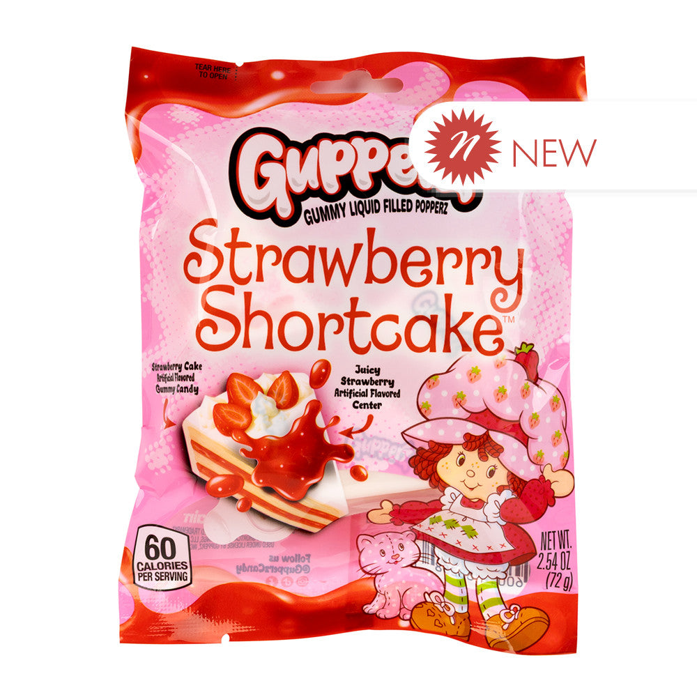 Wholesale Gupperz Strawberry Shortcake Gummy Liquid Filled Popperz 2.54 Oz Peg Bag- Bulk