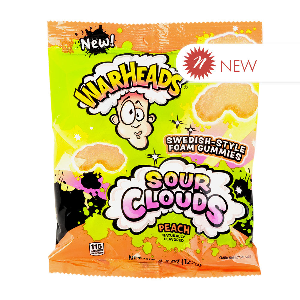 Wholesale Warheads Peach Sour Clouds 4.5 Oz Peg Bag- Bulk