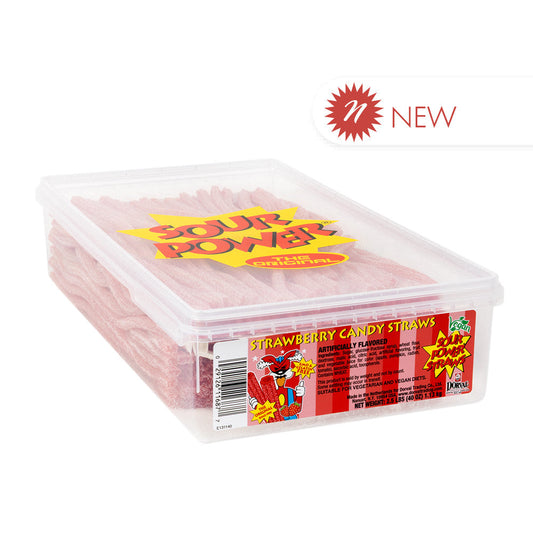 Wholesale Sour Power Strawberry Candy Straws Tub- Bulk