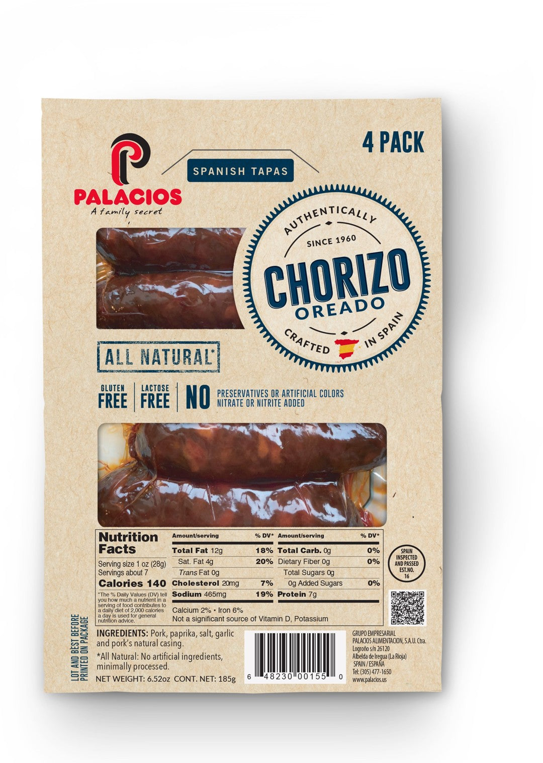 Wholesale Palacios Chorizo 4 Pc Pack- Bulk