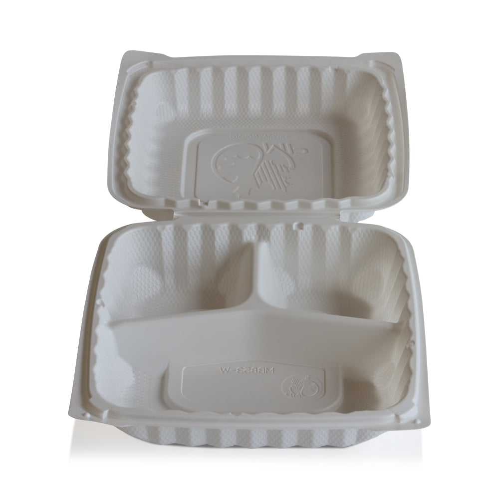 Wholesale Eco Friendly Case 8X8 Three Compartment Hinged Container- Bulk