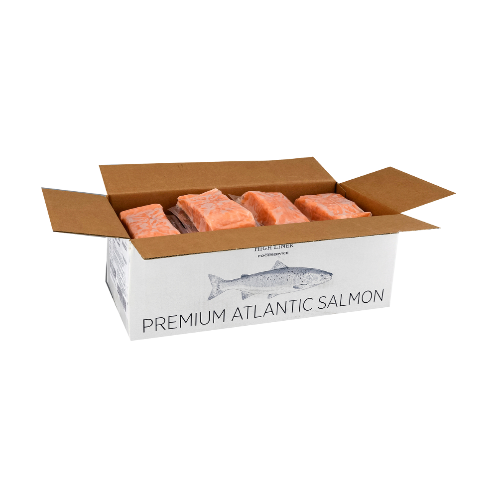Wholesale Faroe Case 8Oz Square Skin Off Faroe Salmon Portions- Bulk