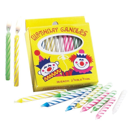 Wholesale Sterno Case Birthday Candle Assorted Colors Spiraled- Bulk