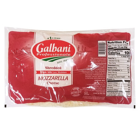 Wholesale Galbani Case Whole Milk Shredded Mozzarella Cheese- Bulk