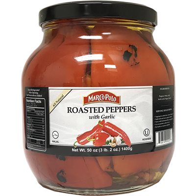 Wholesale Marco Polo Roasted Peppers With Garlic 50 Oz Jar- Bulk