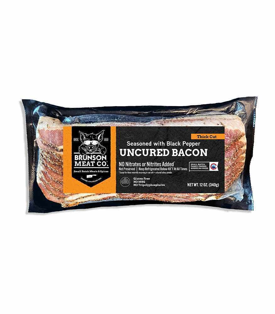 Wholesale Brunson Meat Co. Uncured Applewood Pepper Bacon Thick Cut 12 Oz- Bulk
