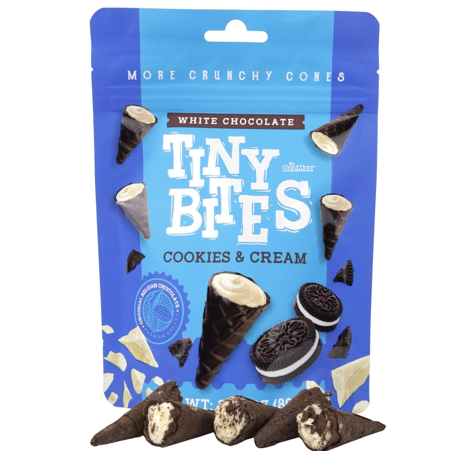 Wholesale BeeMax Tiny Bites White Chocolate Waffle Cones with Cookies & Cream – 2.82 oz- Bulk