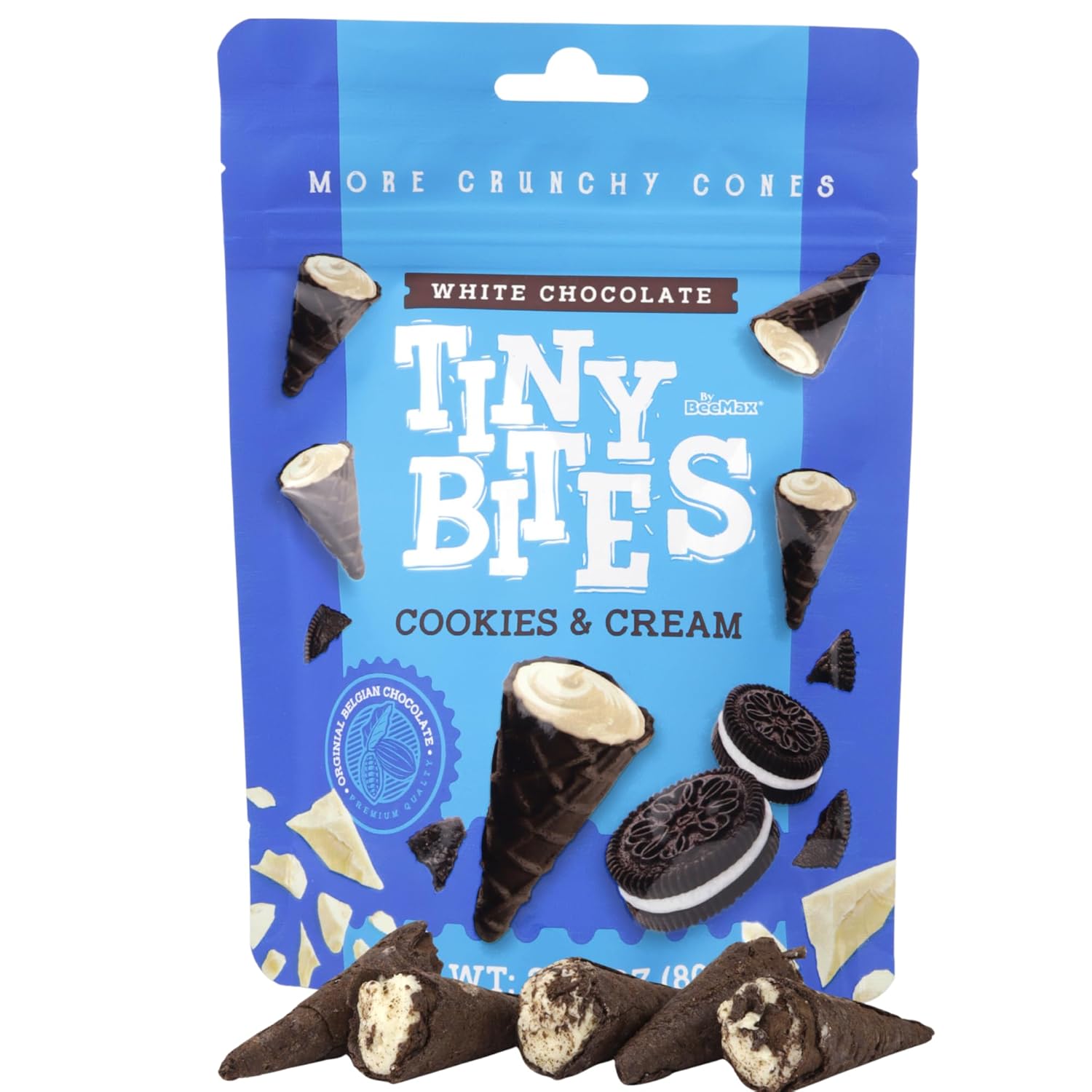 Wholesale BeeMax Tiny Bites White Chocolate Waffle Cones with Cookies & Cream – 2.82 oz- Bulk