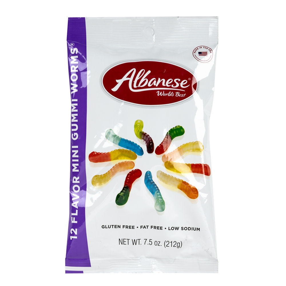Wholesale Albanese 12 Flavor Mini Gummi Worms 7.5 Oz Peg Bag *Sf Dc Only*- Bulk