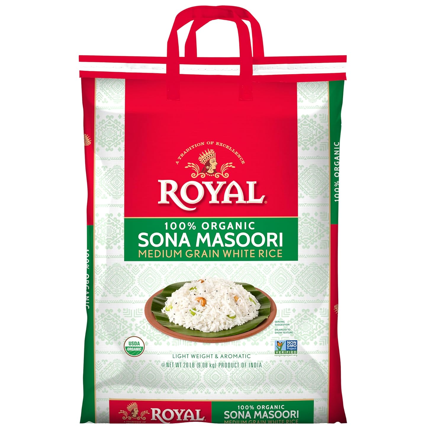 Wholesale Royal Organic Sona Masoori Rice 20lb- Bulk