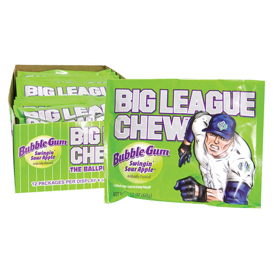 Wholesale Big League Chew Swingin’ Sour Apple Bubblegum 2.12 Oz Pouch- Bulk