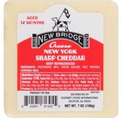 Wholesale New Bridge Aged 1 Year Sharp White Cheddar Cuts 7 Oz- Bulk