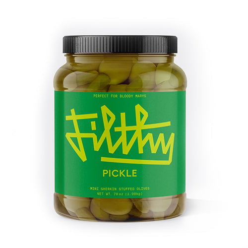 Wholesale Filthy Stuffed Green Olives with Gherkin 64oz- Bulk